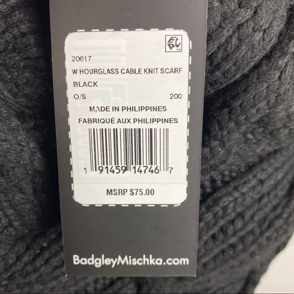 Badgley Mischka Women's‎ Black Hourglass Cable Knit Scarf 15